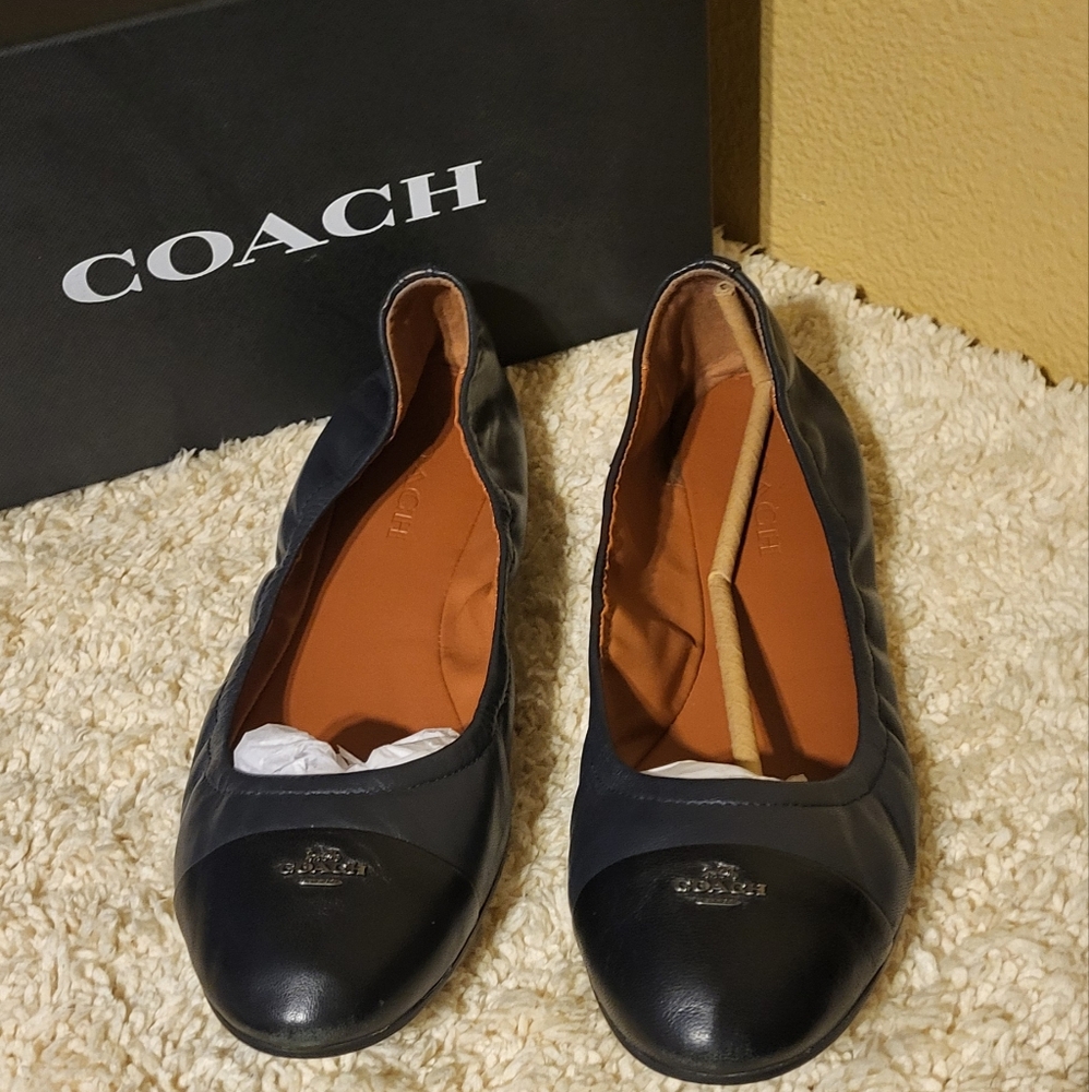Coach Black Flats Sleek Leather Loafers